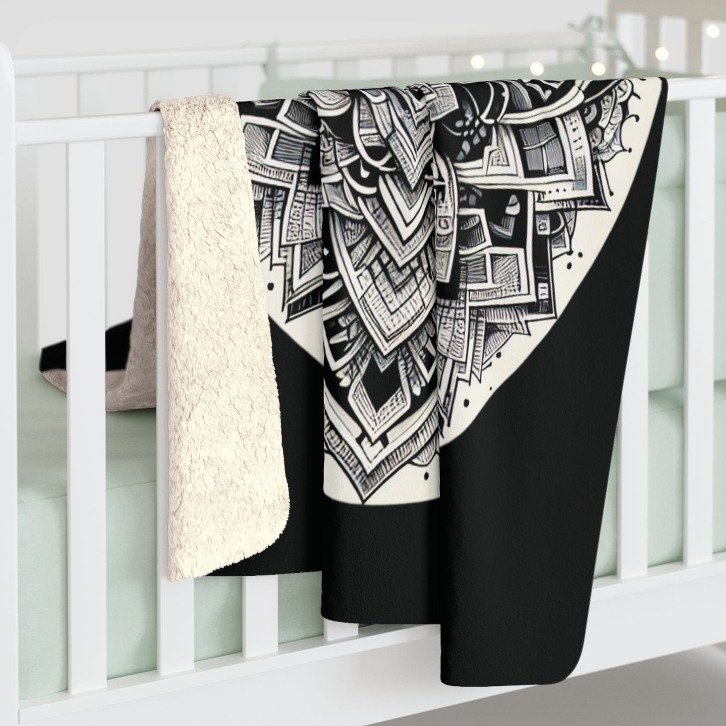 Mandala Black and White Sherpa Fleece Blanket
