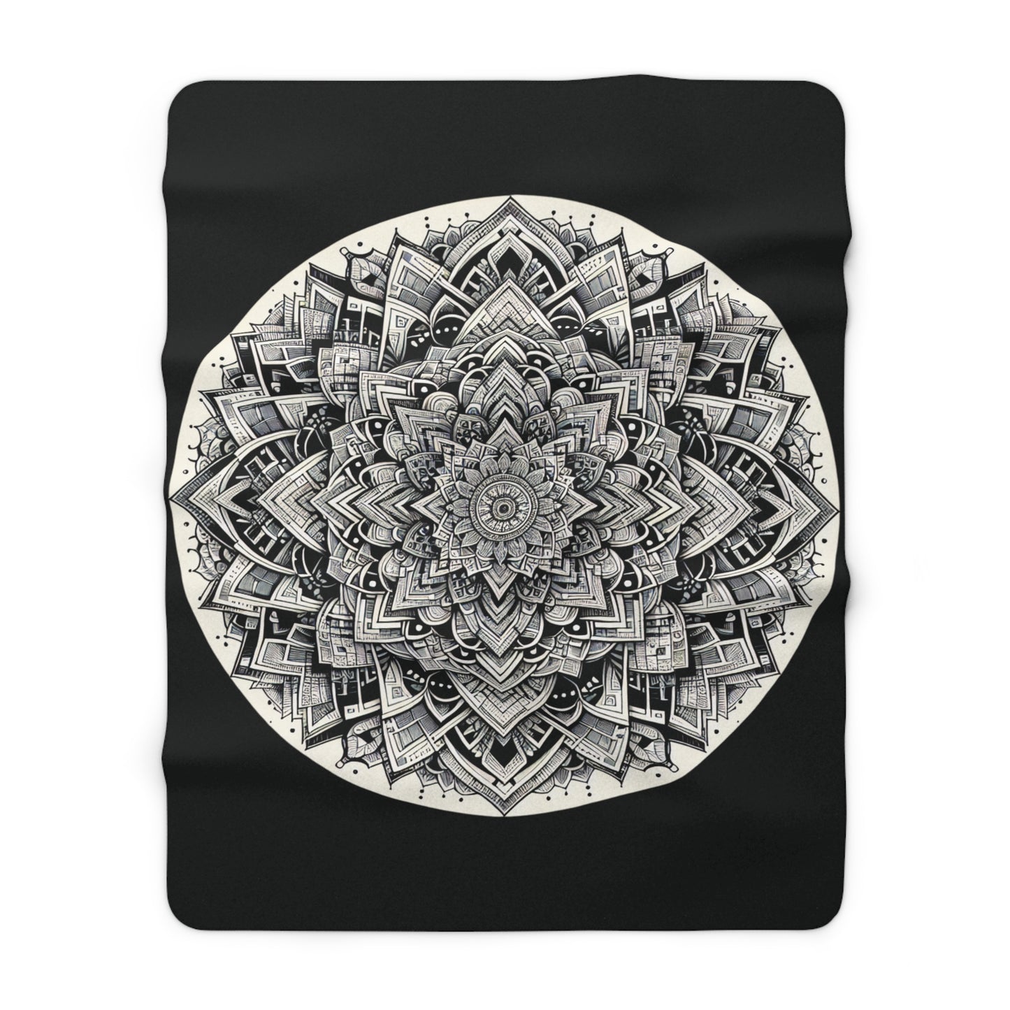 Mandala Black and White Sherpa Fleece Blanket