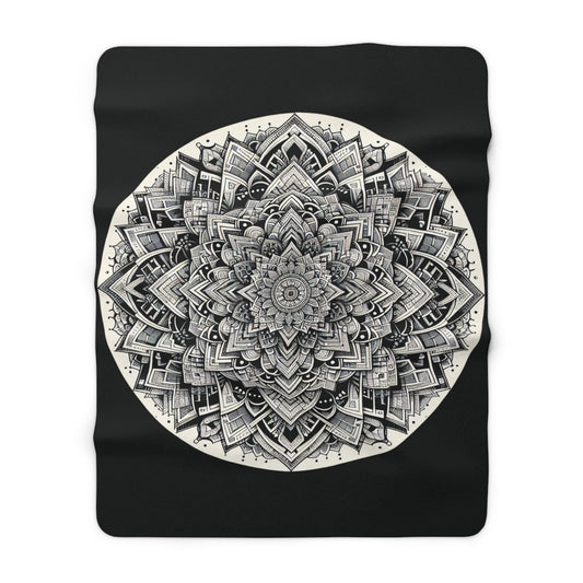 Mandala Black and White Sherpa Fleece Blanket