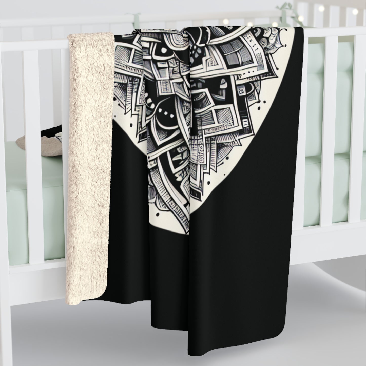 Mandala Black and White Sherpa Fleece Blanket