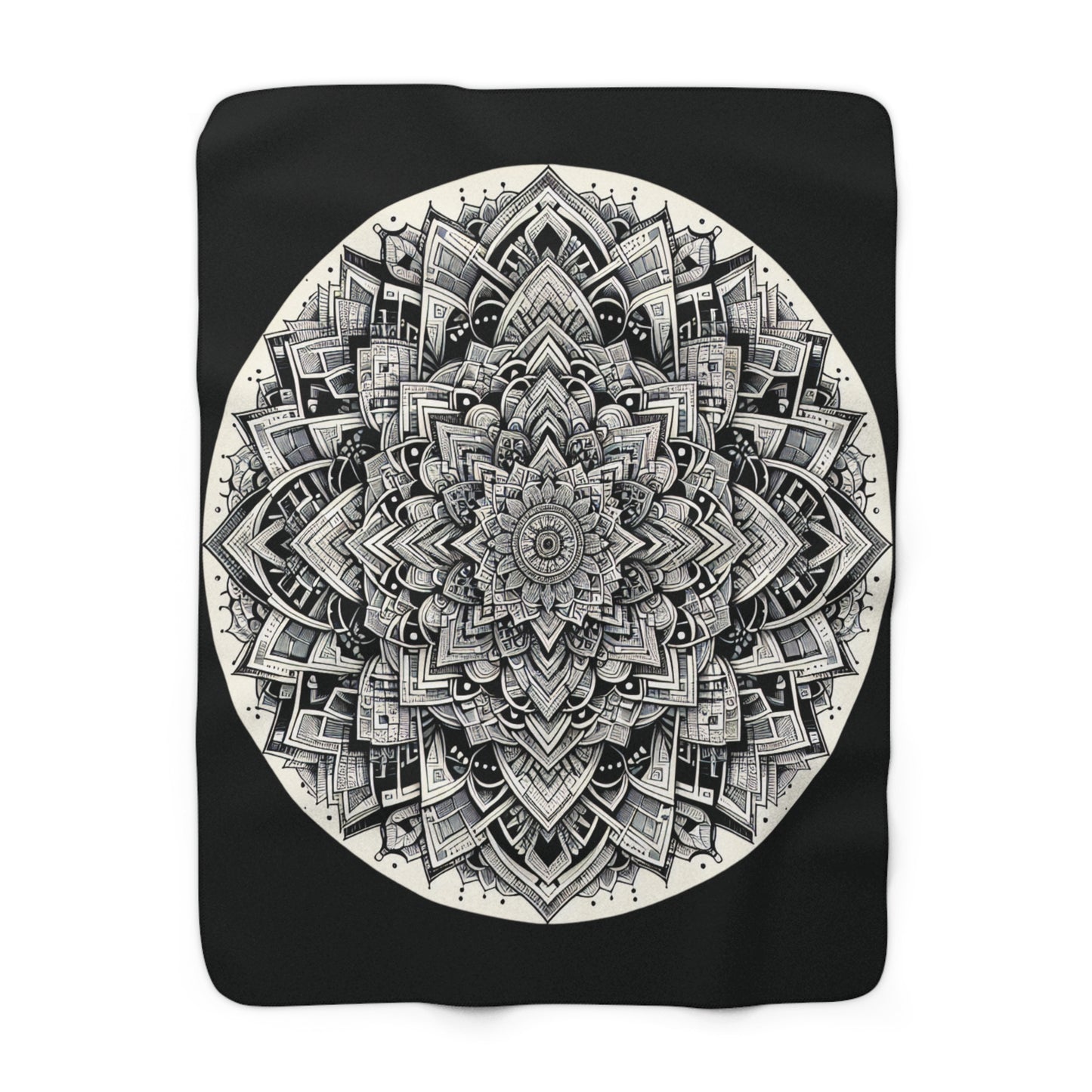 Mandala Black and White Sherpa Fleece Blanket