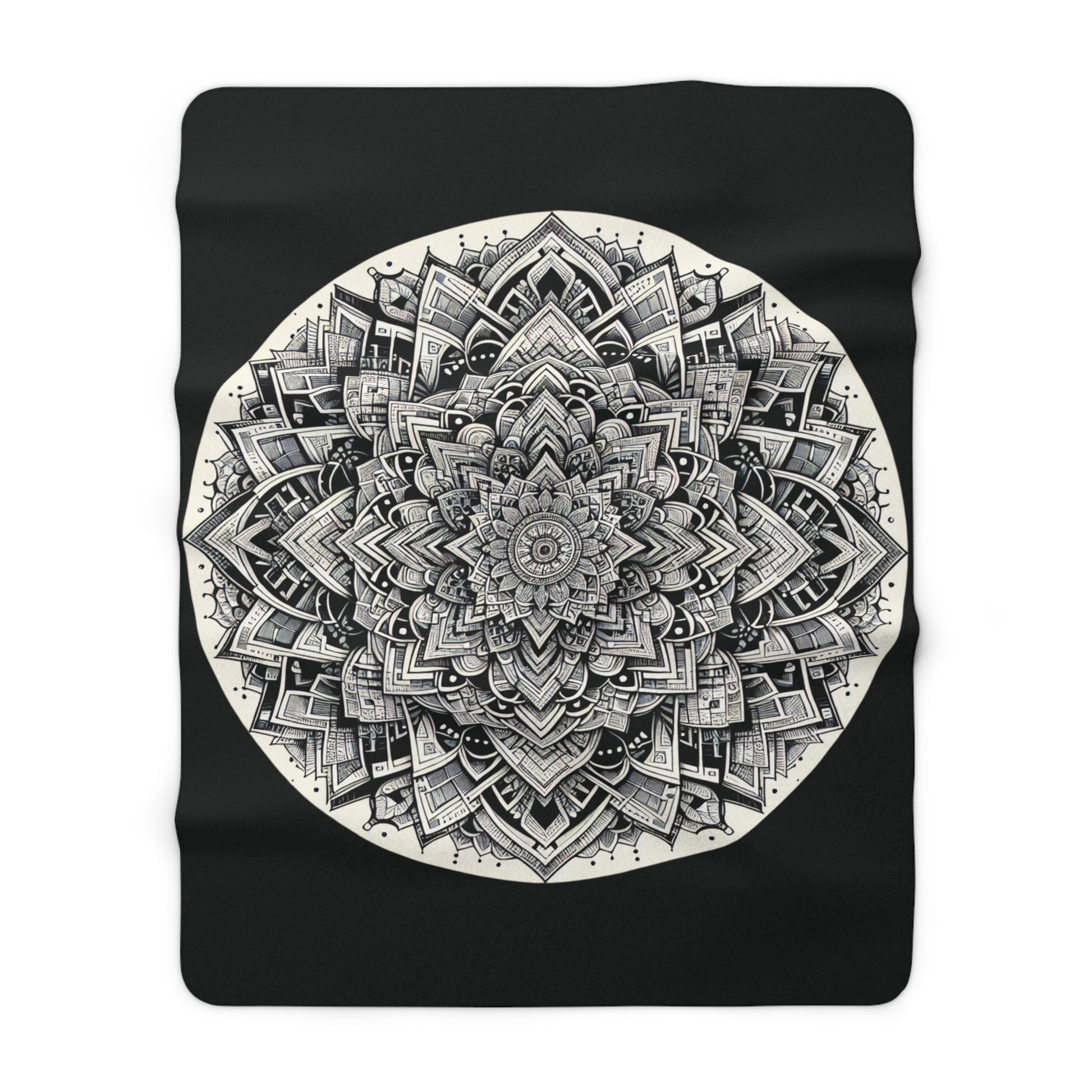 Mandala Black and White Sherpa Fleece Blanket