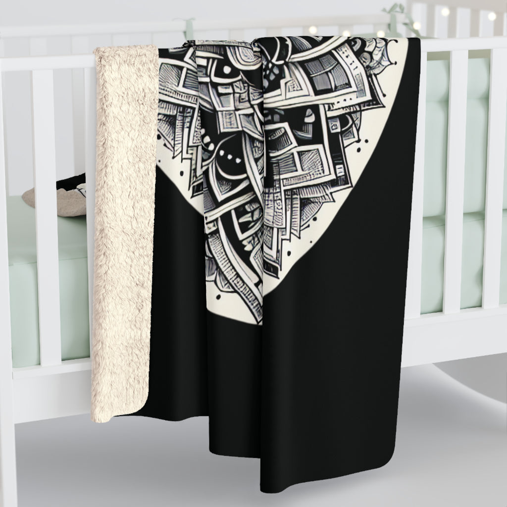 Mandala Black and White Sherpa Fleece Blanket