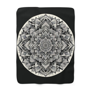 Mandala Black and White Sherpa Fleece Blanket